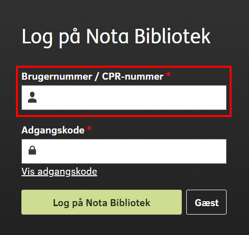 Skærmbillede der viser placeringen af feltet Brugernummer / CPR-nummer