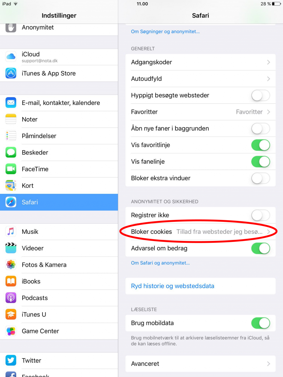 Skærmbillede af knappen Bloker cookies 