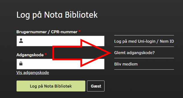 Skærmbillede af Nota Biblioteks log på side