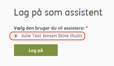 Skærmbillede af Log på som assistent