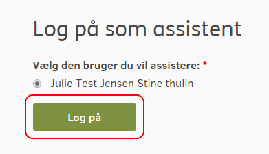 Skærmbillede af Log på som assistent