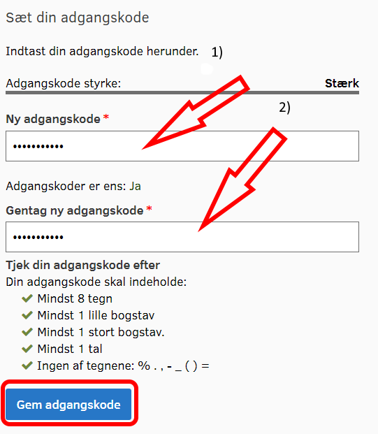 Skærmbillede af felter til indtastning af adgangskode