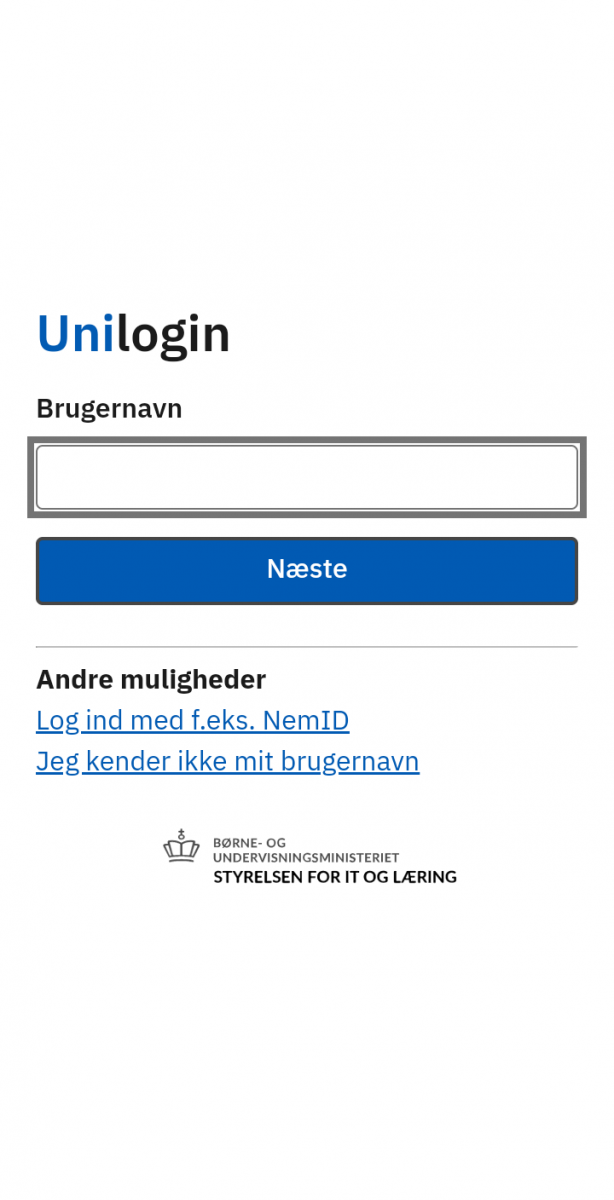 Skærmbillede der viser UNI-Login siden