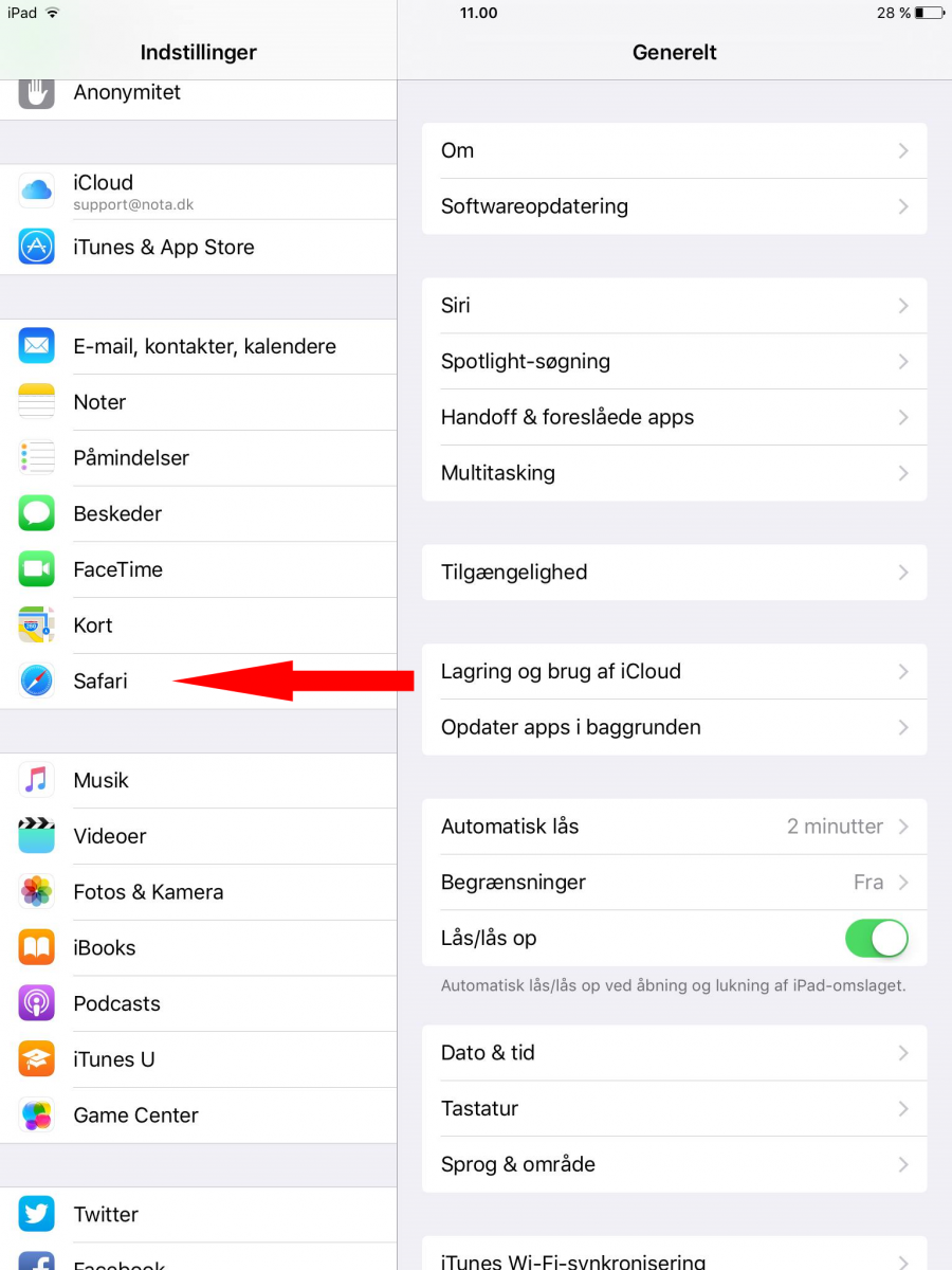 Skærmbillede af knappen Safari