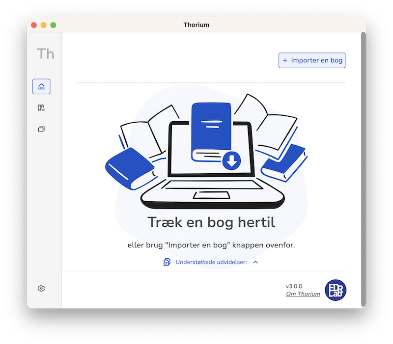 Skærmbillede af hvordan man importerer bog til Thorium Reader